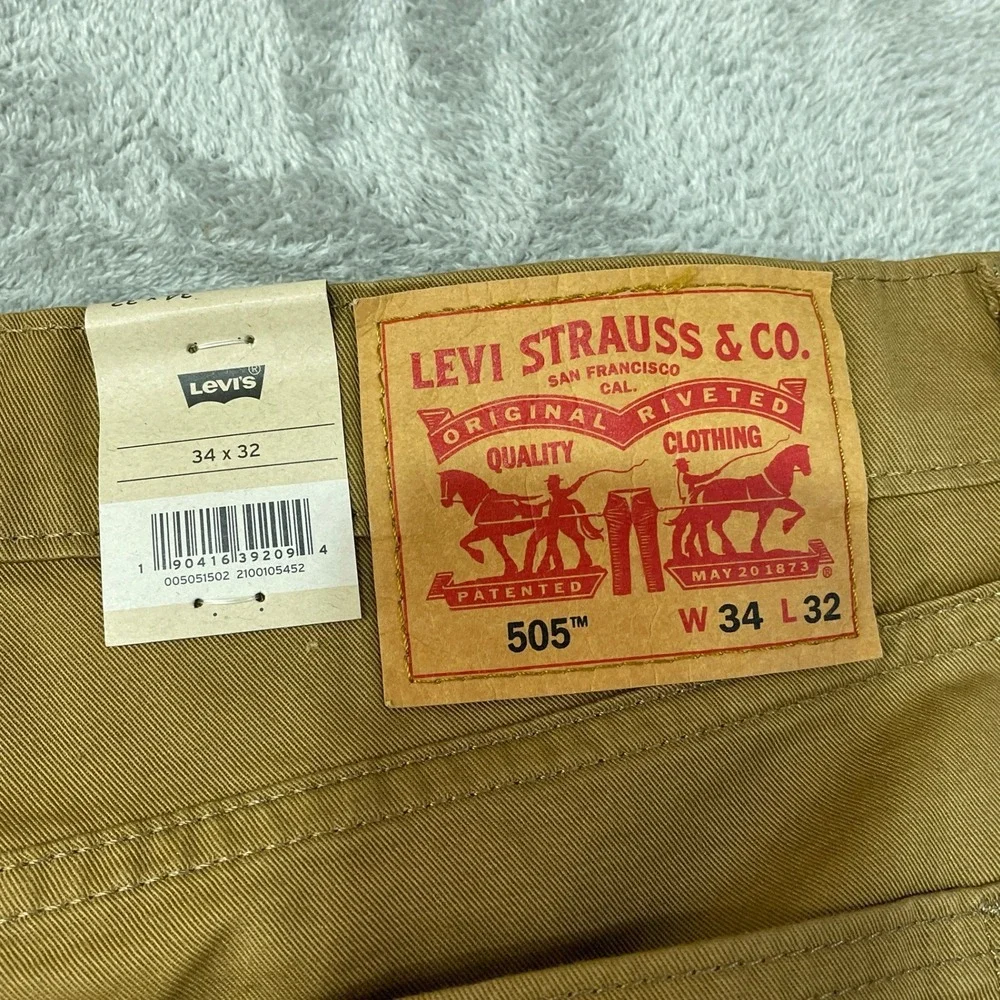NWT Levi's 505 Regular Chino Pants Men's 34x32 Brown Cotton Stretch Straight